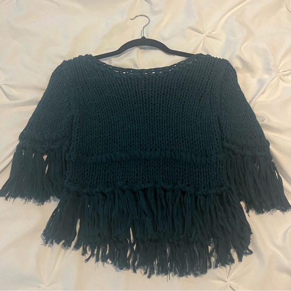 Free People Crochet Fringe Emerald Green Crop Sweater XS - Picture 6 of 15